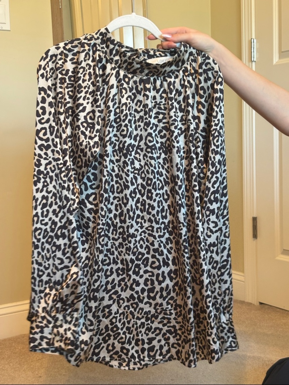 LOFT Leopard Print Long Sleeve Blouse in Black and Cream